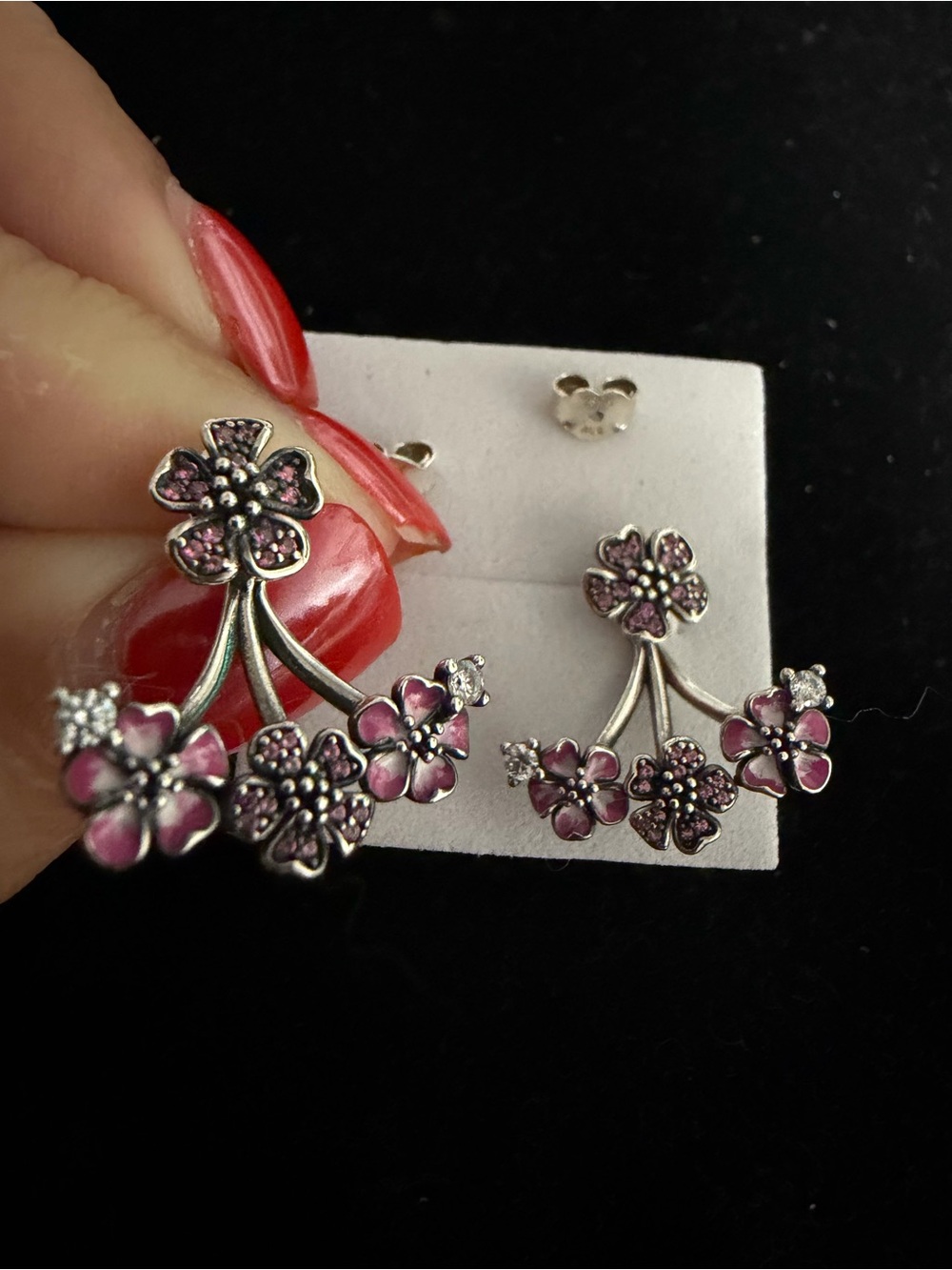 Pandora Sterling silver peach blossom flower jacket stud earrings